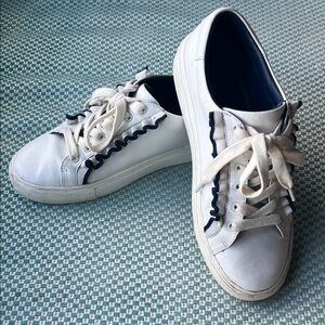 Tory Sport Women’s White Leather Ruffle Low Top Sneaker - Size 9